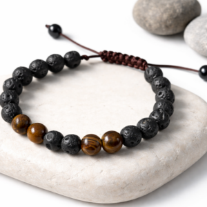 Pulsera ojo de tigre y lava volcánica 8mm