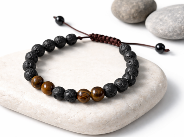Pulsera ojo de tigre y lava volcánica 8mm
