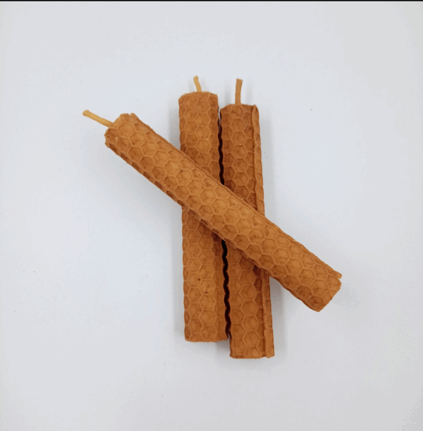 2 Velas de Miel bañada en Canela 10cm x 1,5cm