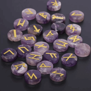 Juego 25 piezas Runas Vikingas en piedra de amatista