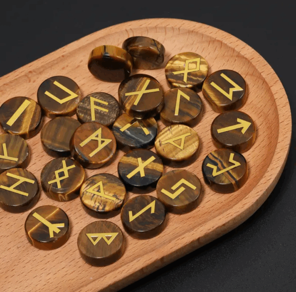 Juego de 25 piezas Runas Vikingas en piedra Ojo de Tigre