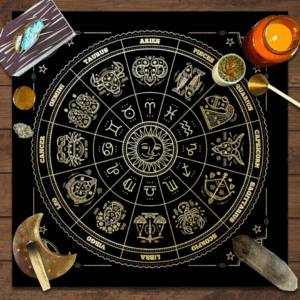 Paño de Tarot Constelaciones negro y dorado 49cm x 49cm