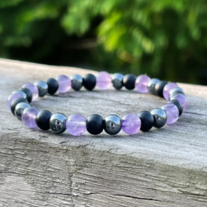Pulsera Combinada Hematites, Onix y Amatista 6mm