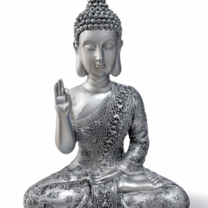 Buda plateado 27cm altura poliresina