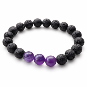 Pulsera elástica Amatista y lava volcánica 10mm