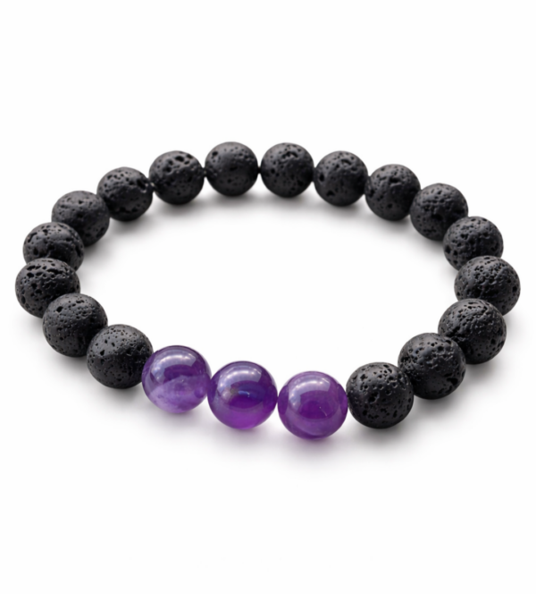 Pulsera elástica Amatista y lava volcánica 10mm