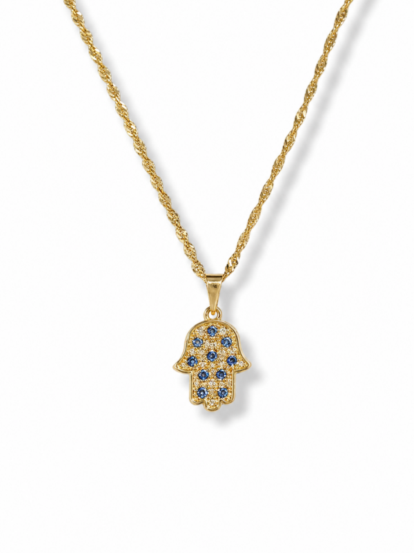 Collar Mano de Fátima enchapado en oro con circonias